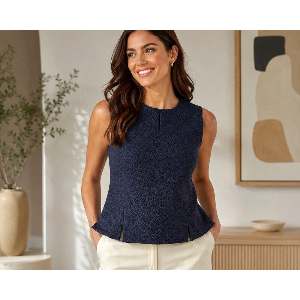 Elizabeth & James Textured Blue Fitted Top With Zipper Size Small See Pics